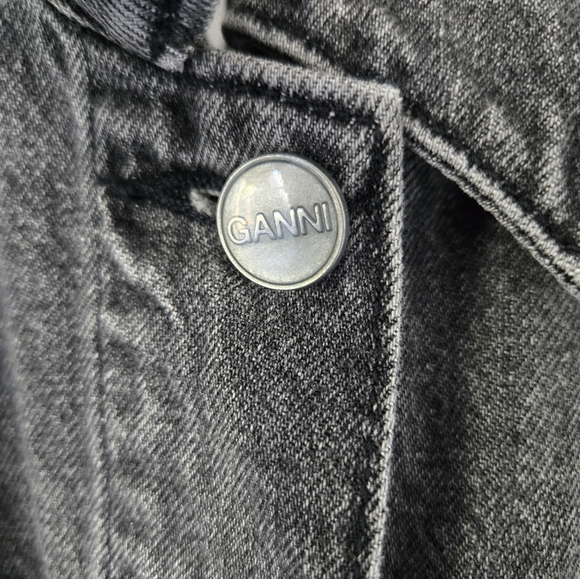 GANNI Womens Jacket Size EUR 42 / US Large Washed Black Denim Raw Hem Grunge - Picture 9 of 16